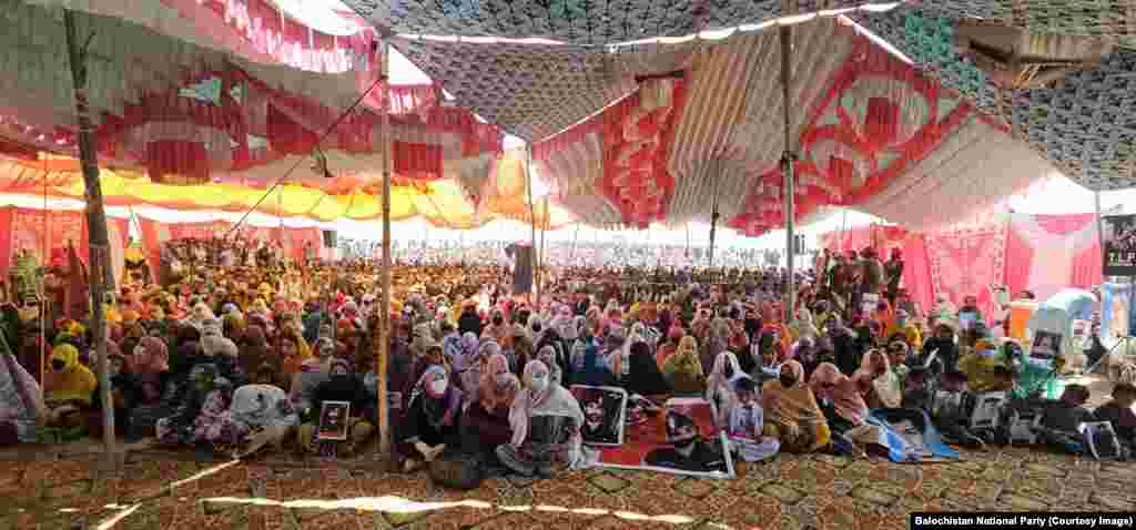 Protesters take part in a sit-in led by the Balochistan National Party in the Mastung district of the restive southwestern Pakistani province.