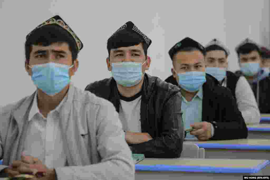 CHINA XINJIANG ISLAMIC EDUCATION -- Ethnic minority students attend a class at the Urumqi Islamic Institution during a government-organized trip for foreign journalists, in Urumqi, western China's Xinjiang Uyghur Autonomous Region, 22 April 2021 (issued 2