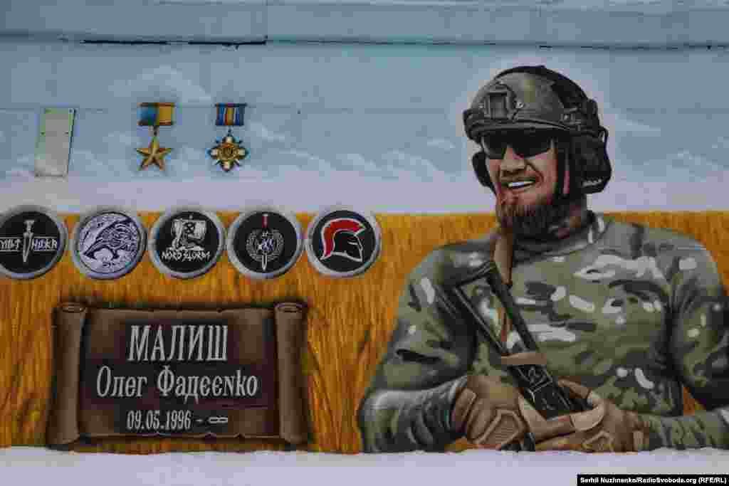 На «Алеї друзів», що на Дніпровській набережній у Києві, створений мурал у пам’ять про військовослужбовця Олега Фадєєнка. У 2014-му Олег добровільно долучився до АТО. Після початку повномасштабного російського вторгнення захищав Харківщину в спецпідрозділі ГУР Kraken, згодом служив у 3-й окремій штурмовій бригаді.На Бахмутському напрямку Фадєєнко отримав важке поранення та 2 липня 2023 року помер у лікарні. Йому посмертно присвоїли звання Герой України