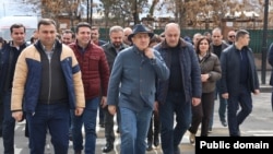 Armenian Prime Minister Nikol Pashinian (in the center) and members of his Civil Contract party are visiting Armenia’s Armavir province on February 28, 2026 as part of their weekly regional tours ahead of the election campaign. 