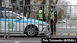 Kazakhstan. Police officers near the place where the rally was held. Almaty, November 14, 2020