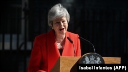 British Prime Minister Theresa May announces her resignation outside 10 Downing street in central London on May 24.