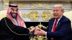 US President Donald Trump (left) meets Saudi Crown Prince Muhammad bin Salman at the White House in Washington on November 18. 