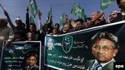 Supporters of former Pakistani president and military ruler Pervez Musharraf hold a rally.