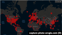 Harta distribuției coronavirusului în lume, Universitatea Johns Hopkins 