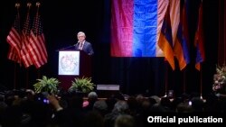 U.S. - Armenian President Serzh Sarkisian addresses leaders and members of the Armenian-American community in Boston, 30Mar2016.