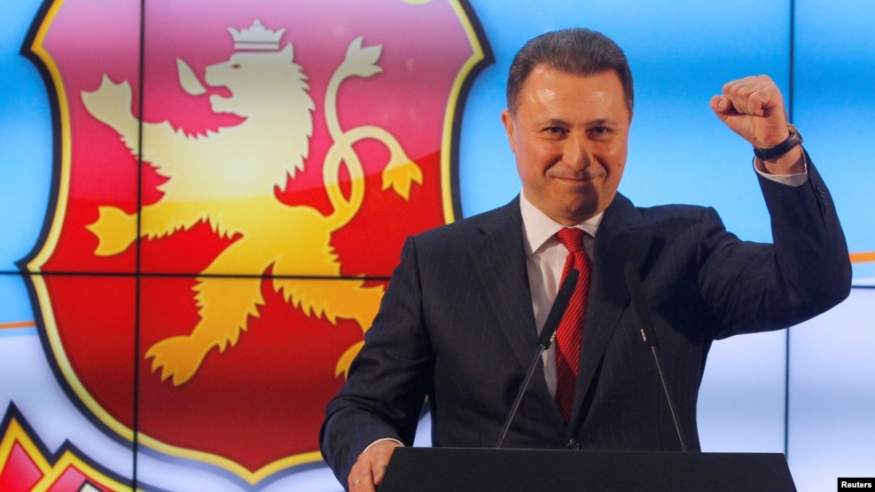 VMRO-DPMNE leader Nikola Gruevski addresses the media in Skopje following last month's elections.