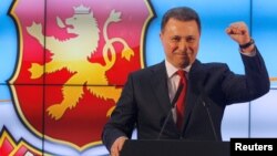 The leader of Macedonia's ruling party and former Prime Minister Nikola Gruevski addresses the media in Skopje on December 12. 
