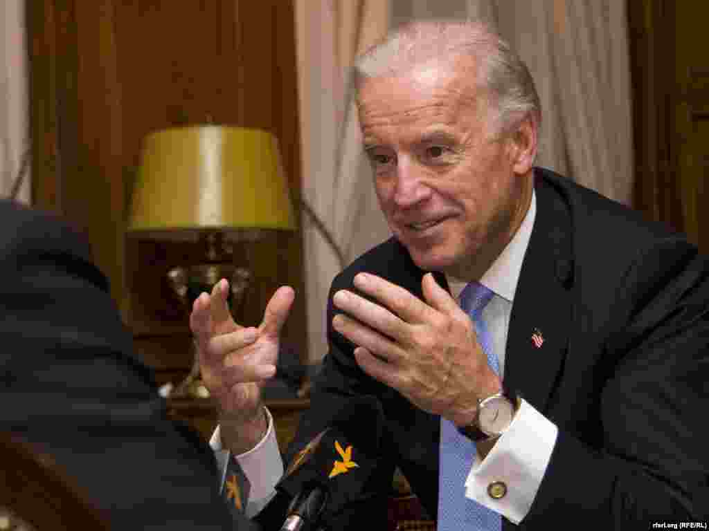 Joe Biden sits down with RFE in Prague in 2009.