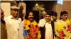 Ali Wazir (second left) and Mohsin Dawar (right), pictured after their release from jail, are members of a Pashtun civil rights movement. 