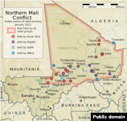 Карта вооруженного конфликта в Мали