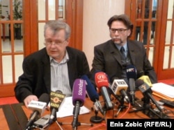 Nikola Vuljanić i Branko Vukšić na konferenciji za novinare Hrvatskih laburista - stranke rada, 13. ožujak 2012.