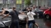 Під час бійки між нападниками на автомобіль п'ятого президента України Петра Порошенка і його охоронцями. Київ, 25 липня 2019 року