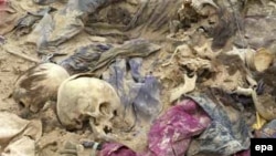 Remains recovered from a mass grave in the Al-Samawa desert in Iraq. 