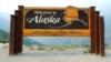 USA – Alaska welcome sign on the Klondike Highway. Alaska, USA