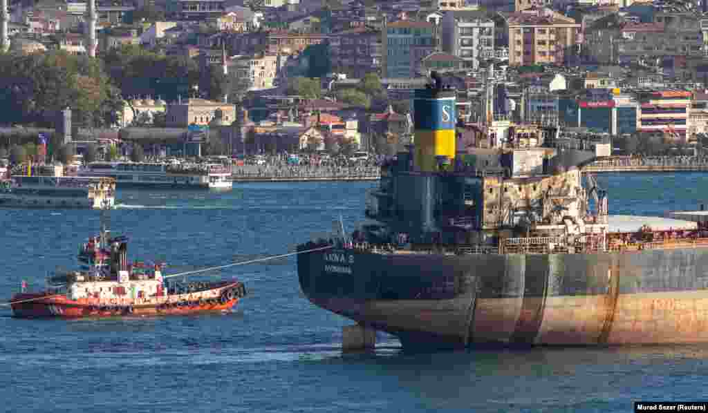 This September 1 image showing the severely damaged Anna S being towed through the Bosphorus Strait is one of several recent photos snapped from the Turkish coast that highlight the escalating war on shipping in the Black Sea.<br><br>The Greek-owned bulk carrier was reportedly <a href="https://www.protothema.gr/world/article/1866303/mauri-thalassa-htupithike-ellinoktito-bulk-carrier-anoikta-tou-novorosisk-diasothikan-oi-21-nautikoi/" class="wsw__a"><strong>targeted by five aerial drones</strong></a> as it neared the Russian port of Novorossiysk to fill up with grain on August 17. All 20 Filipino sailors and its Romanian captain were able to escape the vessel unhurt.