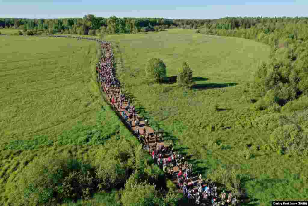 An estimated 17,000 people walked the length of the 150-kilometer pilgrimage.