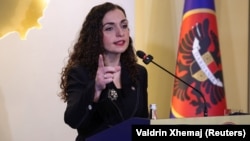 Predsednica Kosova Vjosa Osmani na konferenciji za medije u Prištini, 6. marta 2026. godine.
