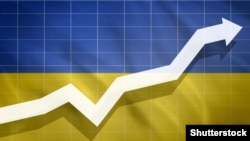 Generic – White arrow growth up on the background of the flag Ukraine