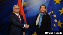 Belgium - The EU foreign policy chief, Federica Mogherini, meets with Armenian President Serzh Sarkisian in Brussels, 28Feb2017.