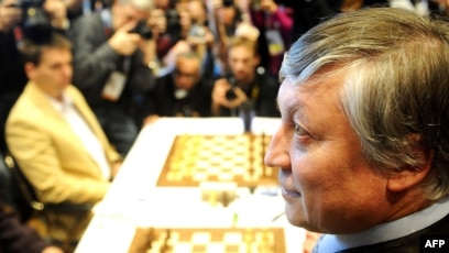 World chess champion Anatoly Karpov third to the left with his