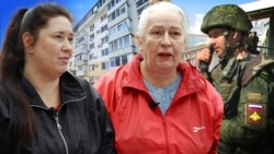 Photo collage: the Kolisnychenko family, who own real estate in Crimea, their house and a Russian serviceman