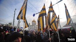 Russians march in March 2013 for the protection of children following reports of the death of a Russian child adopted by U.S. parents.