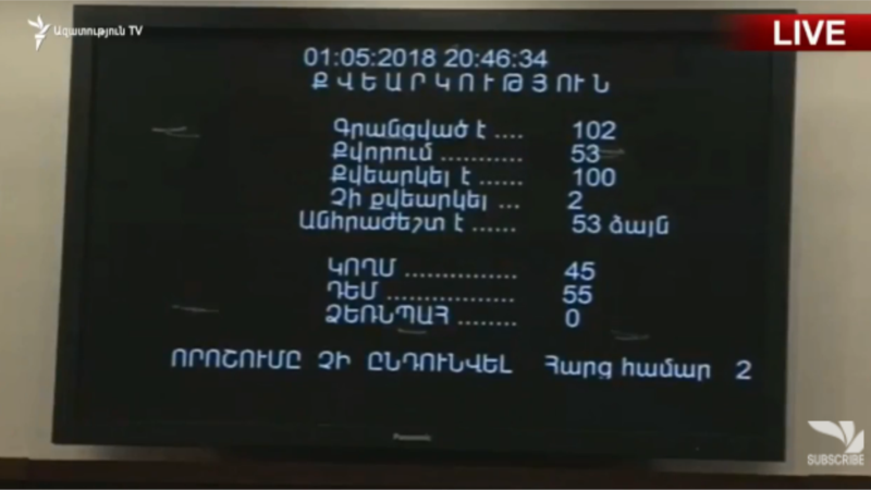 Әрмәнстан парламенты Никола Пашинянга каршы тавыш бирде