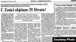 Stranica hrvatskog dnevnika "Vjesnik" od 9. avgusta 1993. godine Photo: Kemal Kurspahic
