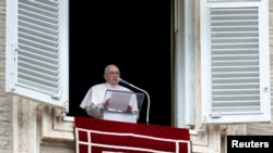 Pope Francis speaks from the Vatican on May 1: “May the weapons fall silent.”