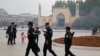 Security personnel patrol near the Id Kah Mosque in Kashgar in western China's Xinjiang region. (file photo)