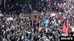 Funeraliile generalului iranian Qasem Soleimani, șeful forței Quds, ucis de dronele americane, Kerman, 7 ianuarie 2020