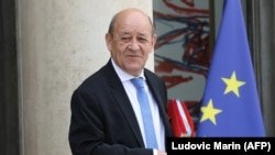 FRANCE -- French Foreign Affairs Minister Jean-Yves Le Drian leaves the Elysee presidential palace after a weekly cabinet meeting, in Paris, May 30, 2018