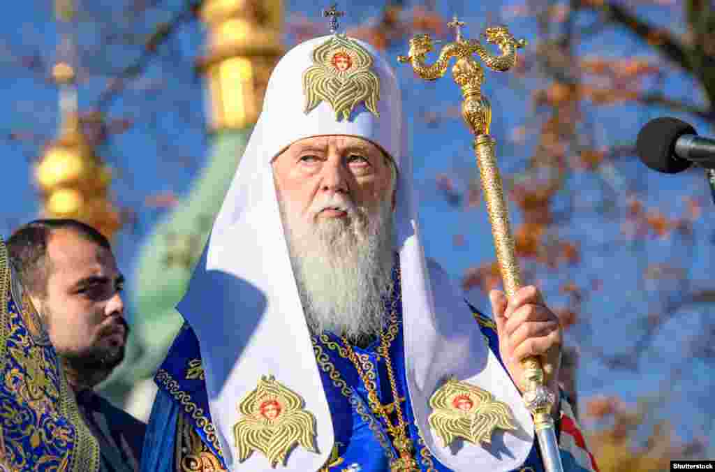 Глава УПЦ КП патріарх Київський і всієї Руси-України Філарет під час молитовного заходу за томос для України. Київ, Софійська площа, 14 жовтня 2018 рок