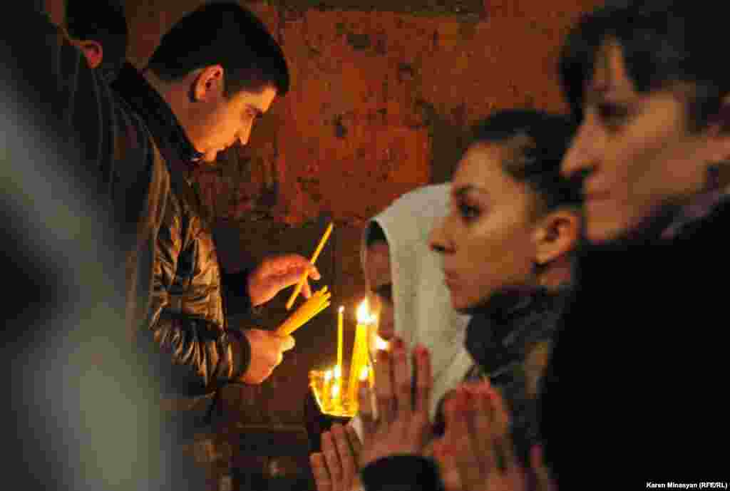 Armenia -- Christmas candle liturgy, Khor Virap, 05Jan2013