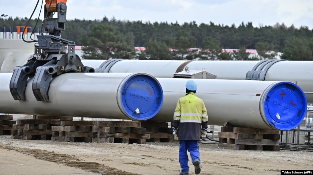 A man works on the construction site for the Nord Stream 2 gas pipeline in Lubmin, Germany. (file photo)