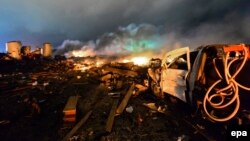 Burnt-out facilities at a fertilizer plant and other buildings and vehicles after the fire and explosion in West, Texas on April 17.