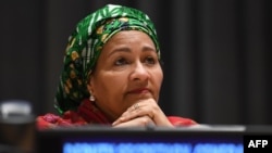Deputy Secretary-General Amina Mohammed speaks at a UN International Women's Day commemoration in New York in 2017.