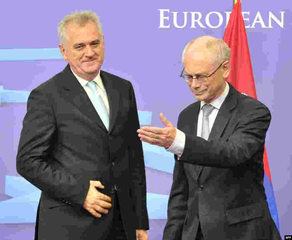 Belgija - Predsjednik Europskog savjeta, Herman Van Rompuy i predsjednik Srbije Tomislav Nikolić, koji je prvi put posjetio visoke dužnosnike EU u Brusselesu, 14. juni 2012.  