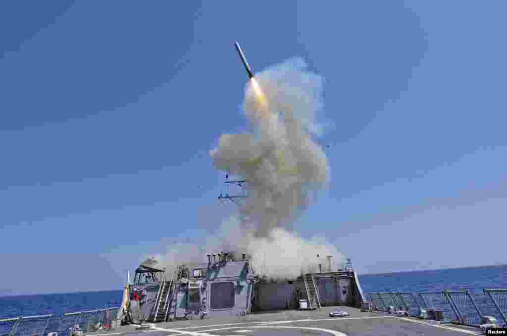 A US Navy vessel launches a Tomahawk missile in the Mediterranean Sea in March 2011.It is unclear how Ukraine would handle the weapon, which is usually launched from naval ships or submarines. Tomahawks can be launched from some aircraft but a Ukrainian official acknowledged to reporters that Tomahawks, “are not easy to use” without strategic bomber aircraft, which Kyiv does not possess.
