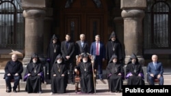 Armenia - Catholicos Garegin II and members of the Supreme Spiritual Council of the Armenian Apostolic Church pose for a photo, Echmiadzin, March 13, 2026.