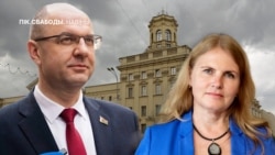 Былы міністар прыродных рэсурсаў Беларусі Сяргей Масьляк. Будынак КДБ. Вядучая Ганна Соўсь. Ілюстрацыйны каляж.  
