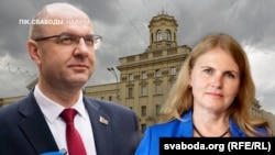 Былы міністар прыродных рэсурсаў Беларусі Сяргей Масьляк. Будынак КДБ. Вядучая Ганна Соўсь. Ілюстрацыйны каляж.  