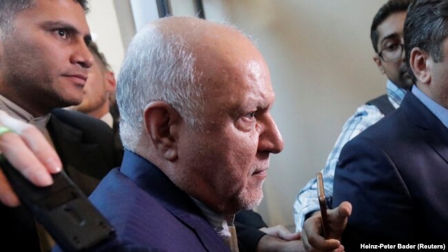 Iranian Oil Minister Bijan Zanganeh arrives at his hotel ahead of a meeting of OPEC oil ministers in Vienna, June 19, 2018