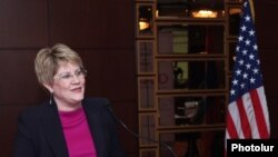 Глава армянской миссии Агентства по международному развитию США Карен Хиллиард представляет пятилетнюю программу Агентства, Ереван, 11 декабря 2013 г. 