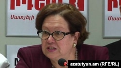 Armenia -- Joelle Le Morzellec, rector of the French University in Armenia, at a news conference in Yerevan, 31Aug 2010.