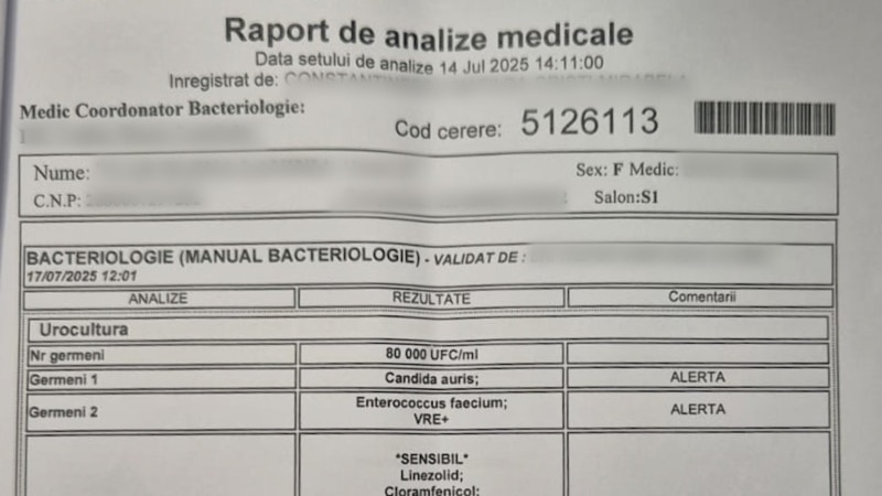 Știau medicii de la Centrul pentru Arși de ciuperca periculoasă candida auris? Ce arată analizele pacientei transferate în Belgia