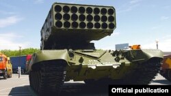 A TOS-1 Buratino heavy multiple-launch thermobaric rocket system