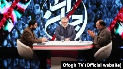 IRIB's controversial commentators Mohammad Sadegh Koushki (R) and Nader Talebzadeh (C), in a Jahanara program, produced by IRIB's Ofogh TV.