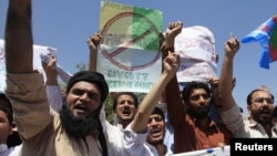 Supporters of the Islamist Pakistani party Jamaat-e Islami protest against an online competition to draw pictures of the Prophet Muhammad on Facebook in Peshawar in 2010. Facebook also faced a temporary ban.